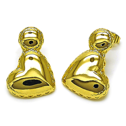 Oro Laminado Stud Earring, Gold Filled Style Heart Design, Polished, Golden Finish