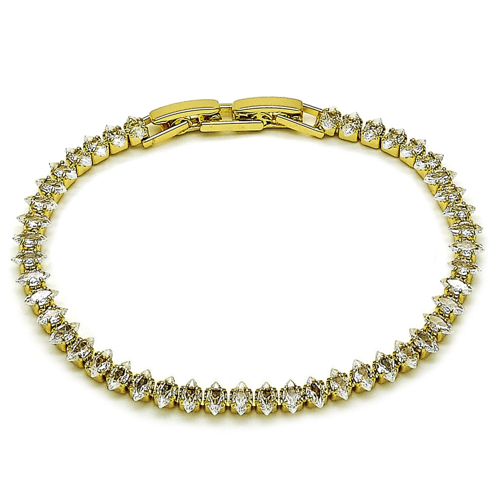 Oro Laminado Tennis Bracelet, Gold Filled Style with White Cubic Zirconia, Polished, Golden Finish