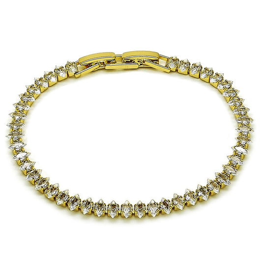 Oro Laminado Tennis Bracelet, Gold Filled Style with White Cubic Zirconia, Polished, Golden Finish