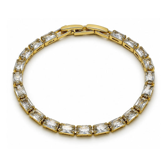 Oro Laminado Tennis Bracelet, Gold Filled Style Baguette Design, with White Cubic Zirconia, Polished, Golden Finish