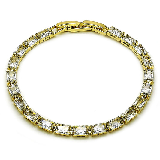 Oro Laminado Tennis Bracelet, Gold Filled Style Baguette Design, with White Cubic Zirconia, Polished, Golden Finish