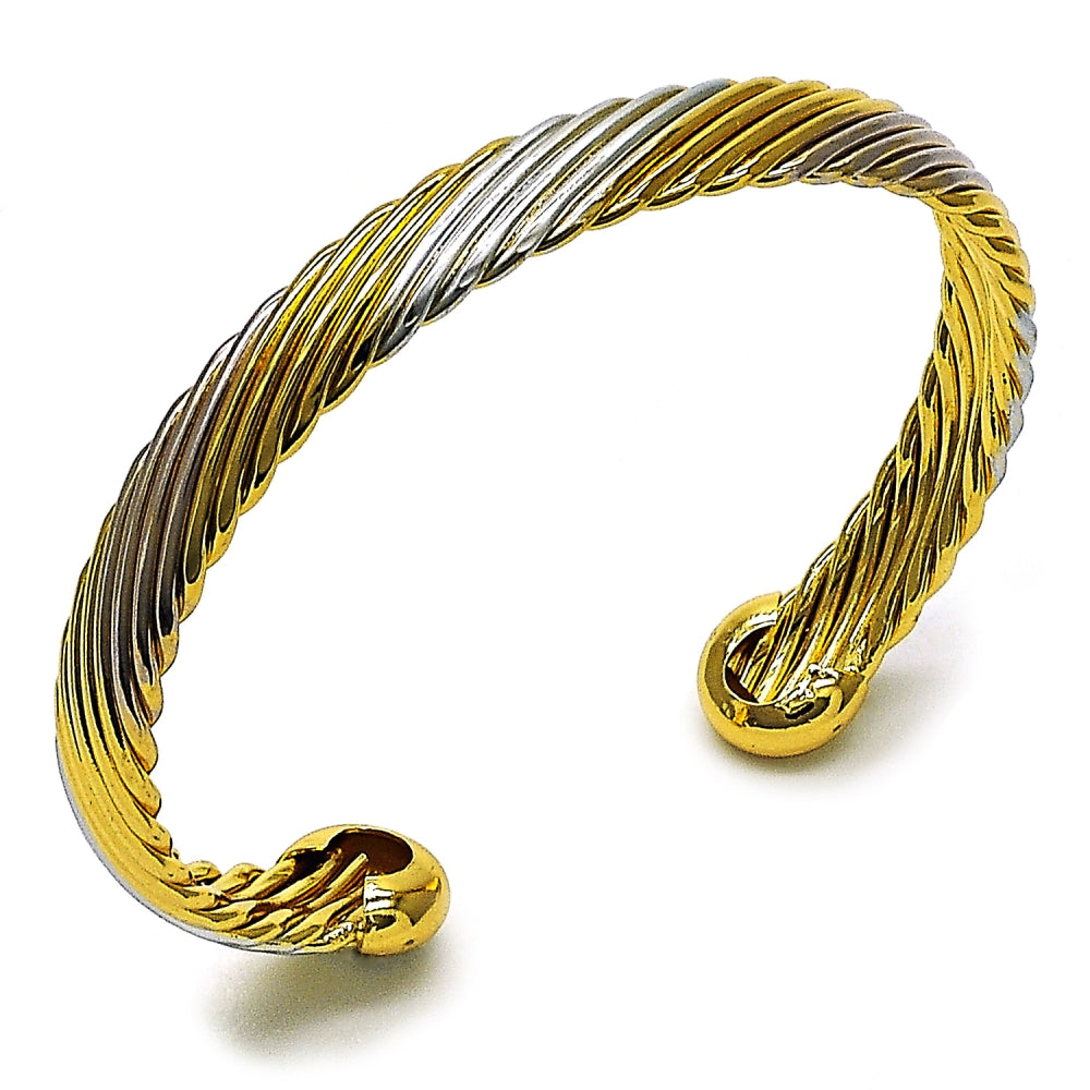 Oro Laminado Individual Bangle, Gold Filled Style Twist Design, Polished, Tricolor