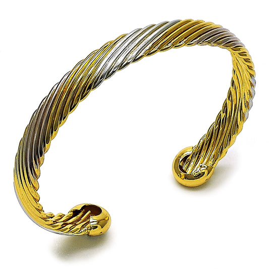 Oro Laminado Individual Bangle, Gold Filled Style Twist Design, Polished, Tricolor