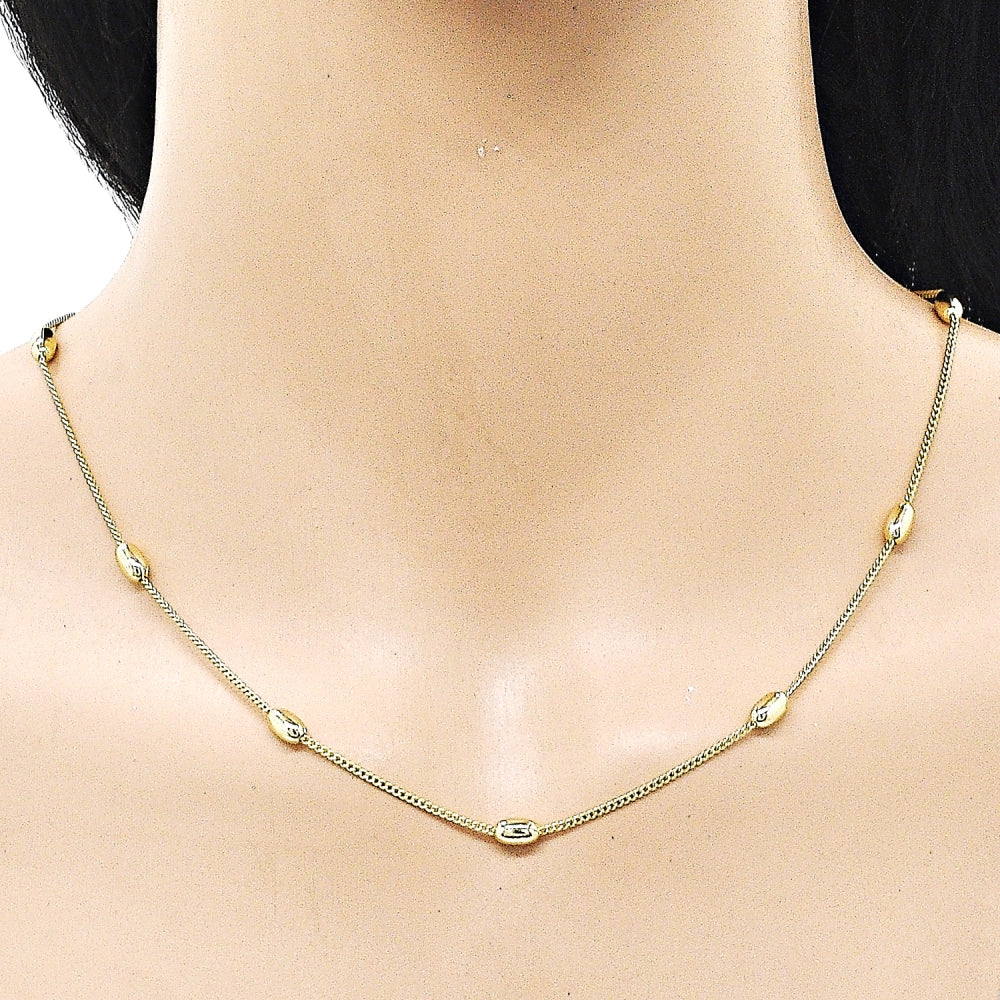Oro Laminado Basic Necklace, Gold Filled Style Miami Cuban and Ball Design, Polished, Golden Finish
