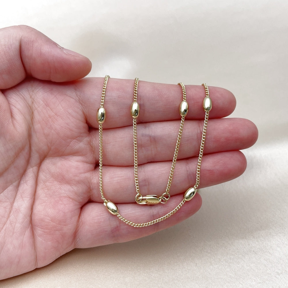 Oro Laminado Basic Necklace, Gold Filled Style Miami Cuban and Ball Design, Polished, Golden Finish