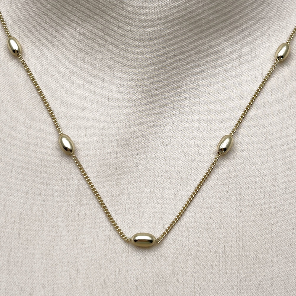 Oro Laminado Basic Necklace, Gold Filled Style Miami Cuban and Ball Design, Polished, Golden Finish