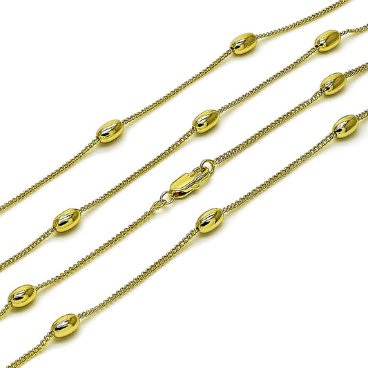 Oro Laminado Basic Necklace, Gold Filled Style Miami Cuban and Ball Design, Polished, Golden Finish
