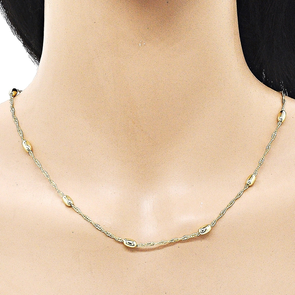 Oro Laminado Basic Necklace, Gold Filled Style Singapore and Ball Design, Polished, Golden Finish