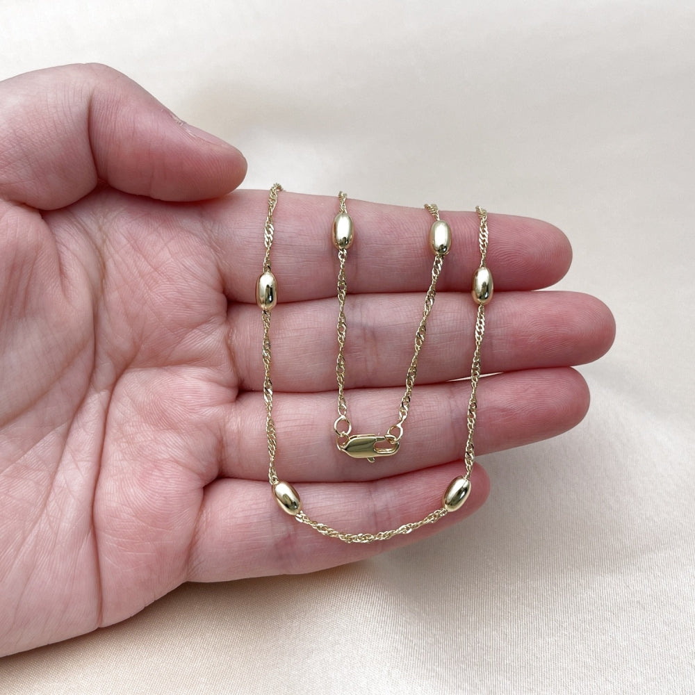 Oro Laminado Basic Necklace, Gold Filled Style Singapore and Ball Design, Polished, Golden Finish