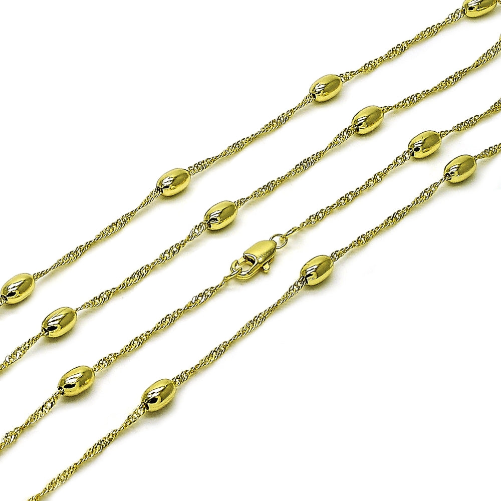 Oro Laminado Basic Necklace, Gold Filled Style Singapore and Ball Design, Polished, Golden Finish