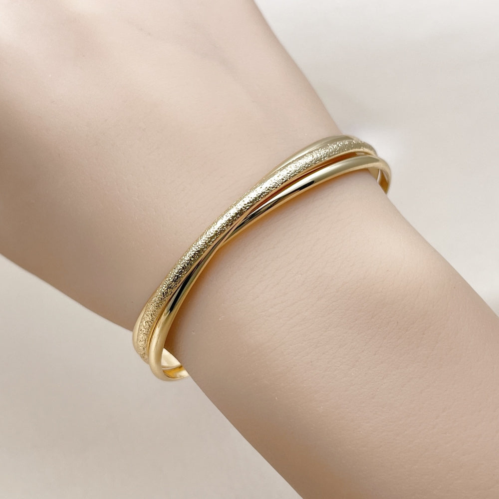 Oro Laminado Individual Bangle, Gold Filled Style Twist Design, Matte Finish, Golden Finish