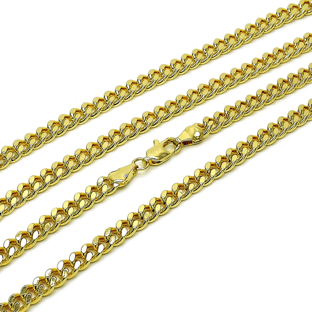 Oro Laminado Basic Necklace, Gold Filled Style Miami Cuban Design, Polished, Golden Finish