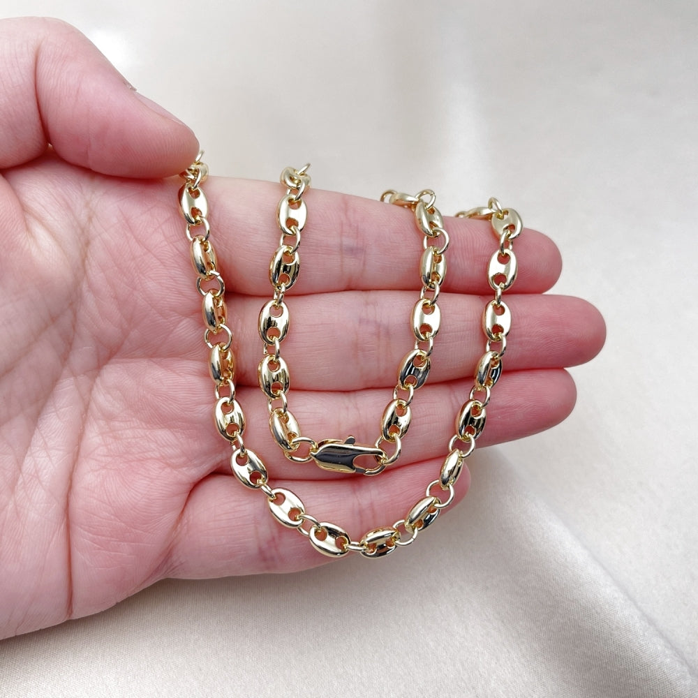 Oro Laminado Fancy Necklace, Gold Filled Style Puff Mariner Design, Polished, Golden Finish