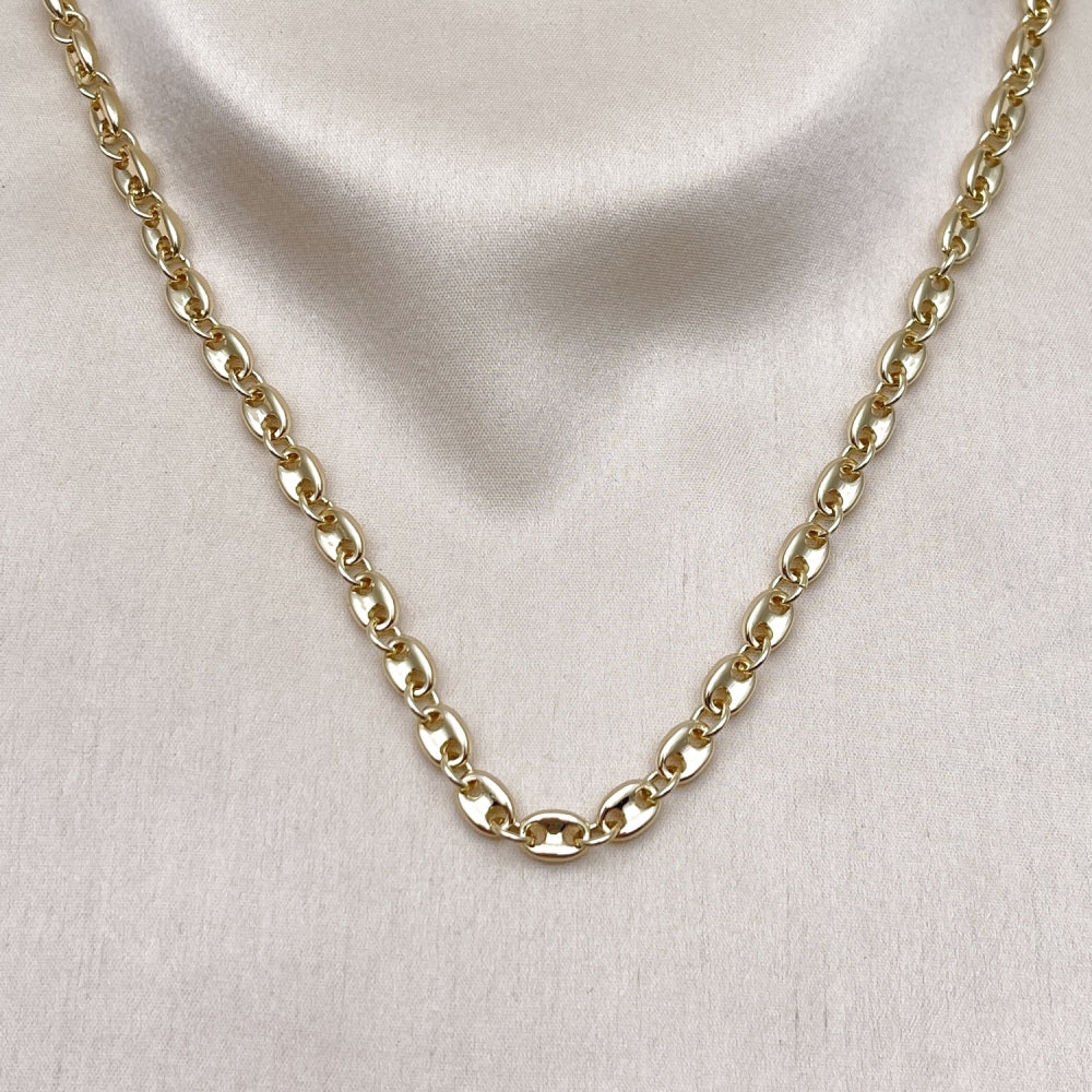 Oro Laminado Fancy Necklace, Gold Filled Style Puff Mariner Design, Polished, Golden Finish