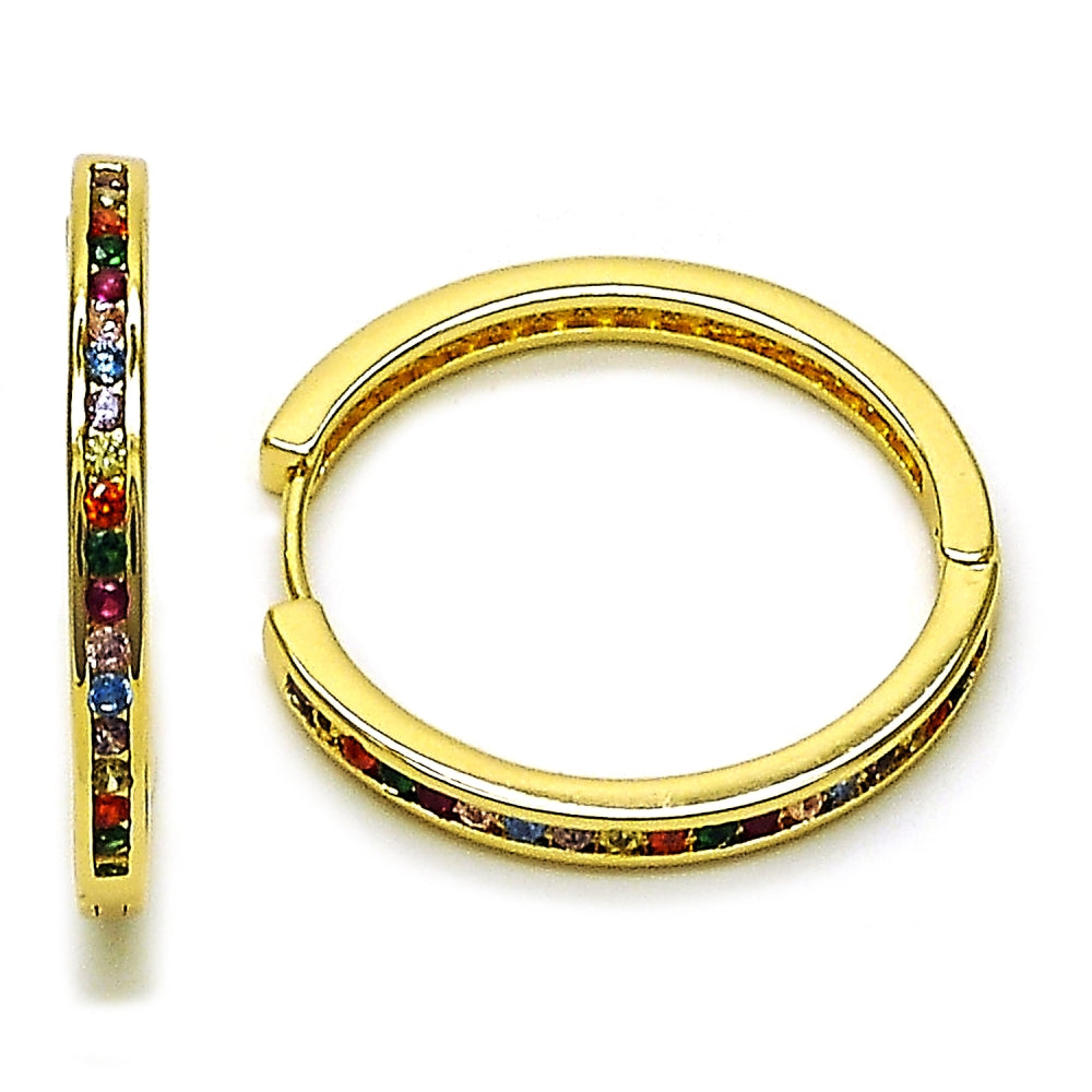 Oro Laminado Huggie Hoop, Gold Filled Style with Multicolor Cubic Zirconia, Polished, Golden Finish