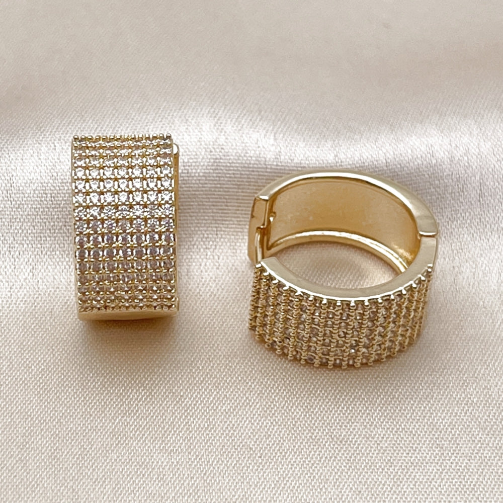 Oro Laminado Huggie Hoop, Gold Filled Style with White Cubic Zirconia, Polished, Golden Finish