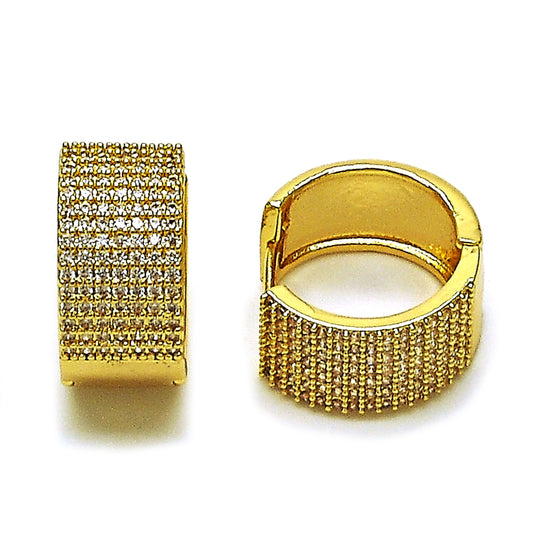 Oro Laminado Huggie Hoop, Gold Filled Style with White Cubic Zirconia, Polished, Golden Finish