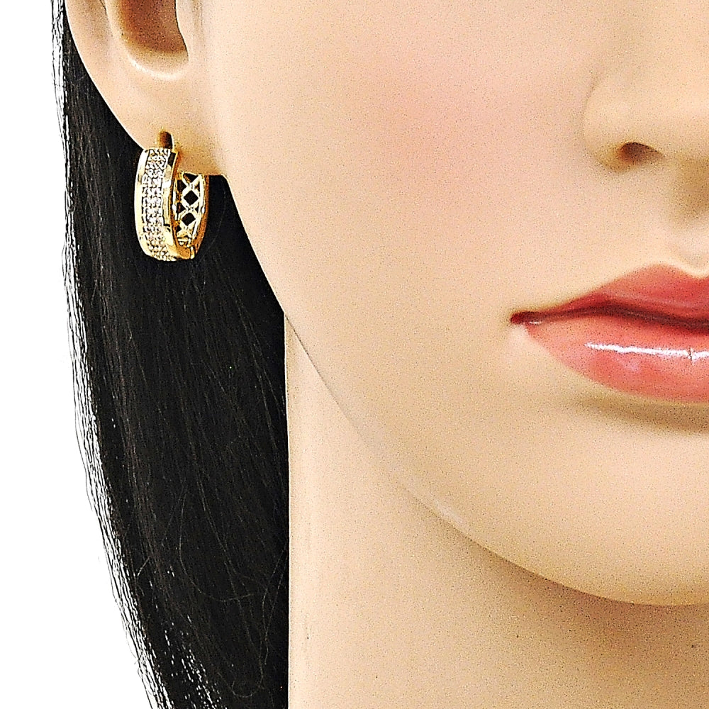 Oro Laminado Huggie Hoop, Gold Filled Style with White Micro Pave, Polished, Golden Finish
