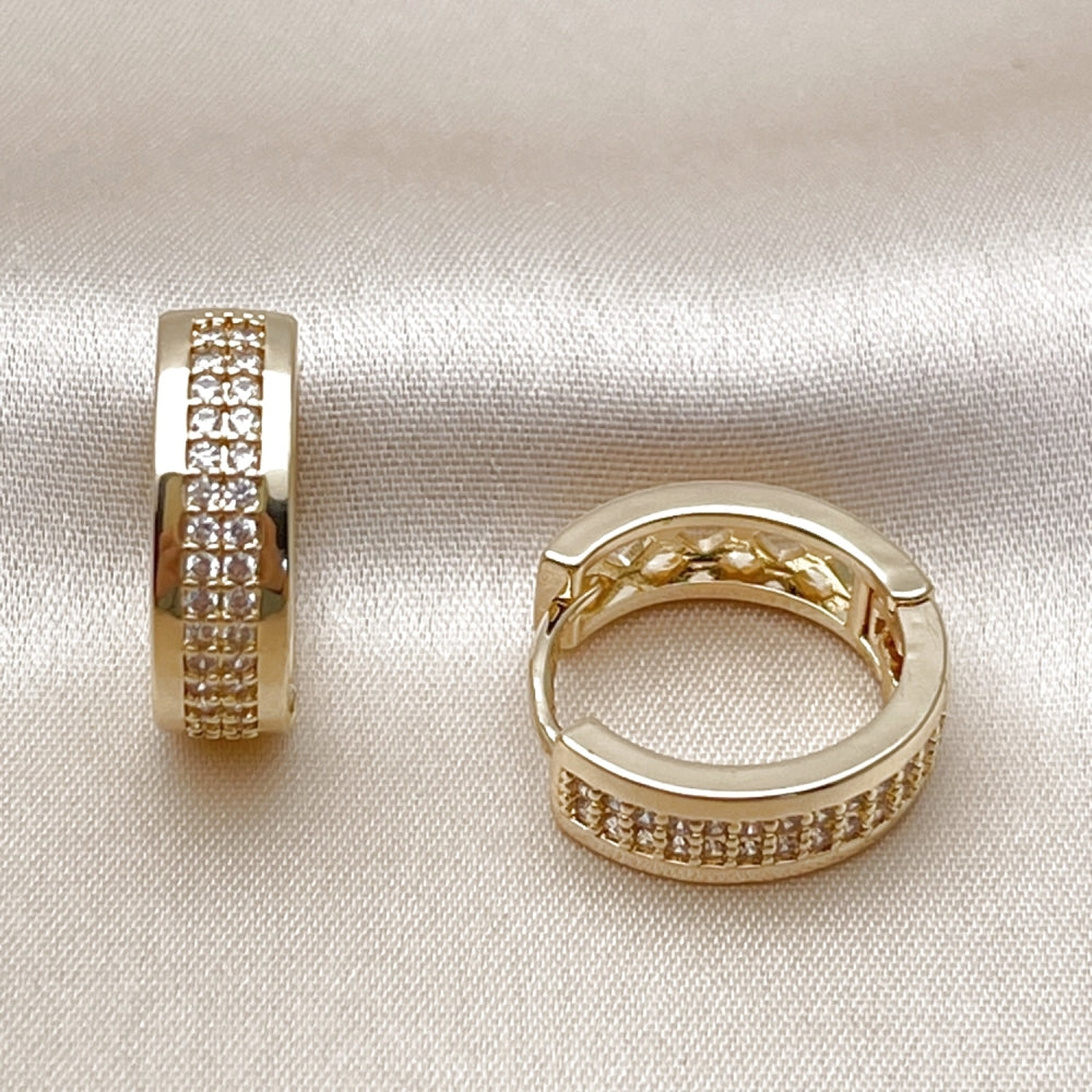 Oro Laminado Huggie Hoop, Gold Filled Style with White Micro Pave, Polished, Golden Finish