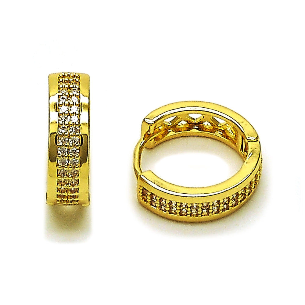 Oro Laminado Huggie Hoop, Gold Filled Style with White Micro Pave, Polished, Golden Finish
