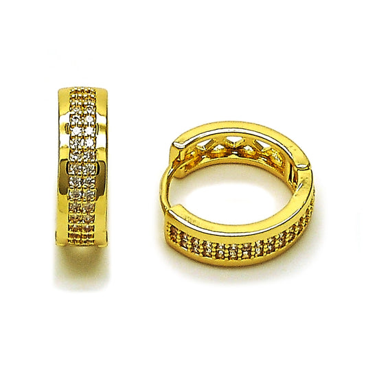 Oro Laminado Huggie Hoop, Gold Filled Style with White Micro Pave, Polished, Golden Finish