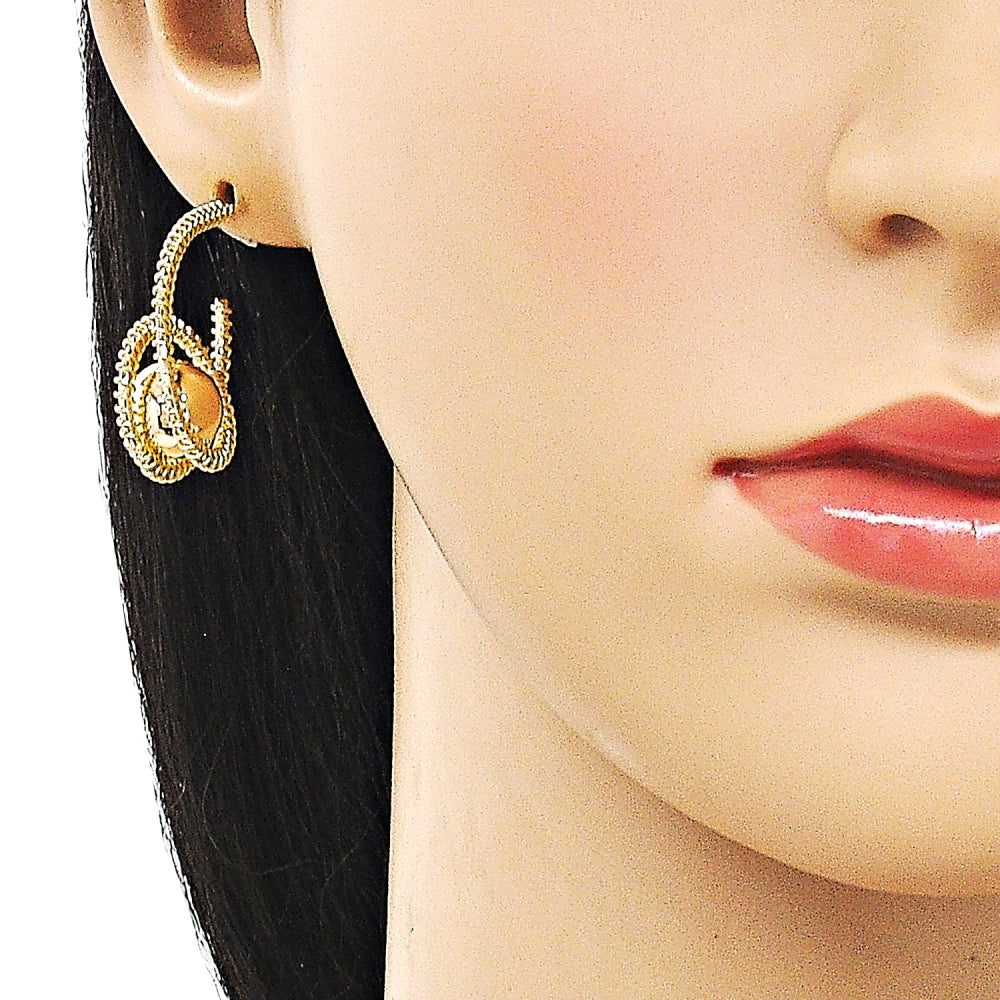 Oro Laminado Small Hoop, Gold Filled Style Ball and Twist Design, Polished, Golden Finish