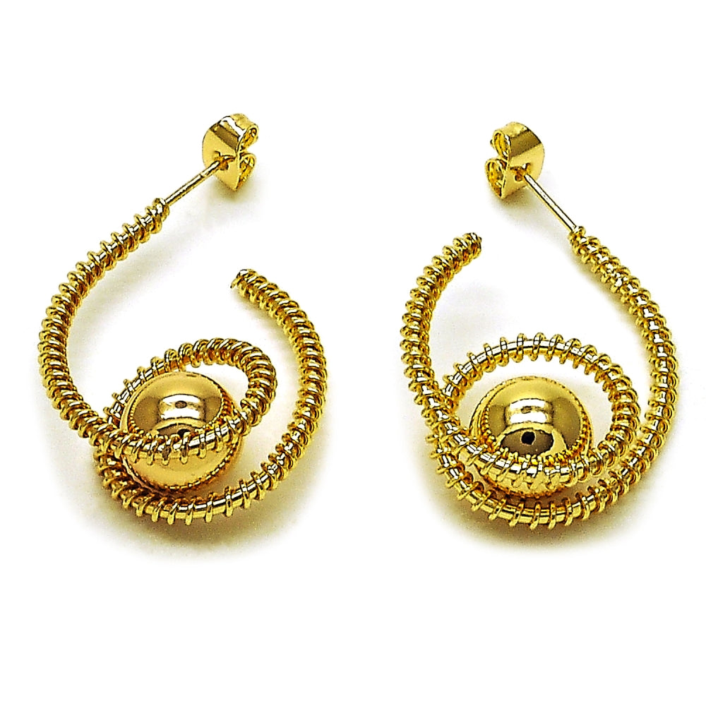 Oro Laminado Small Hoop, Gold Filled Style Ball and Twist Design, Polished, Golden Finish