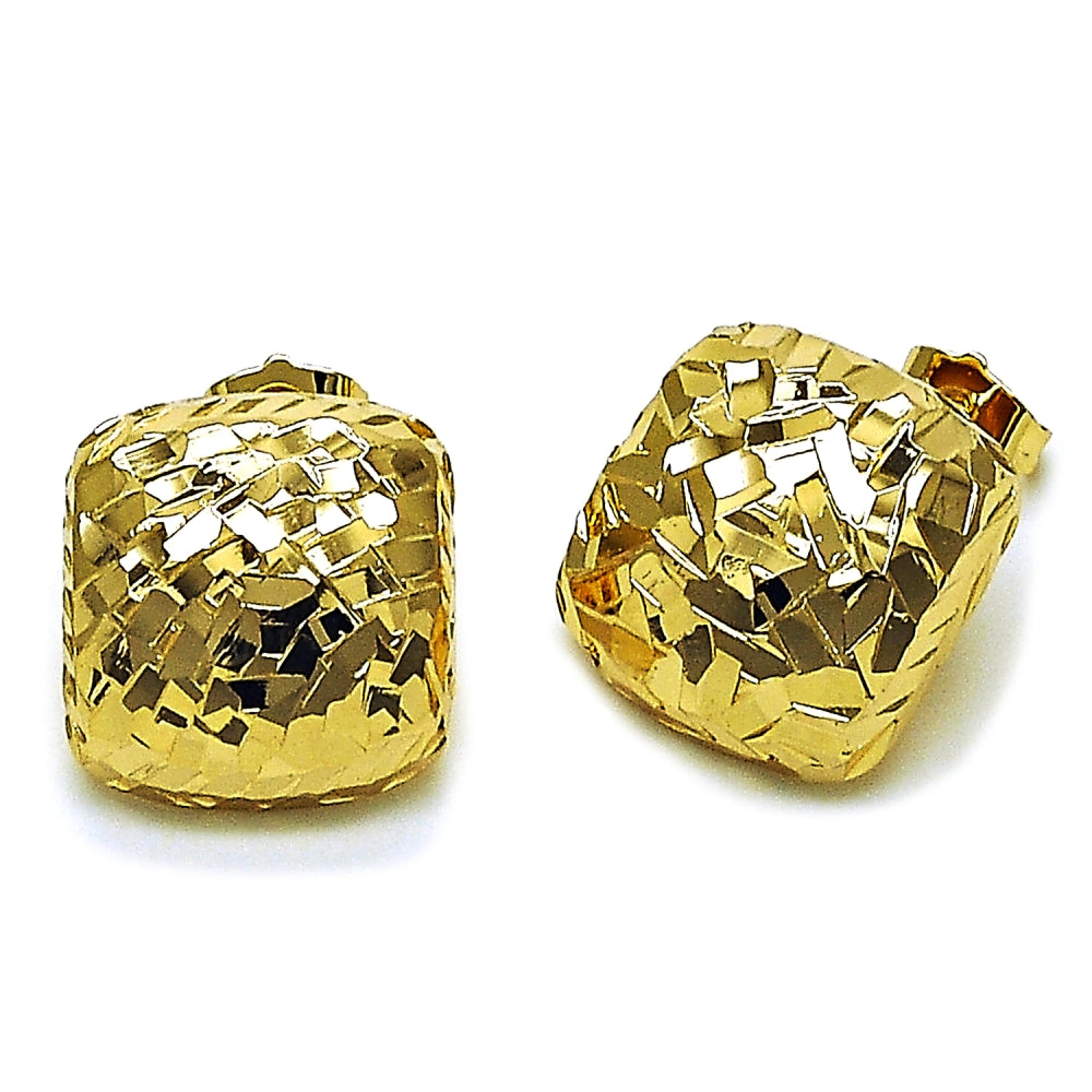 Oro Laminado Stud Earring, Gold Filled Style Diamond Cutting Finish, Golden Finish