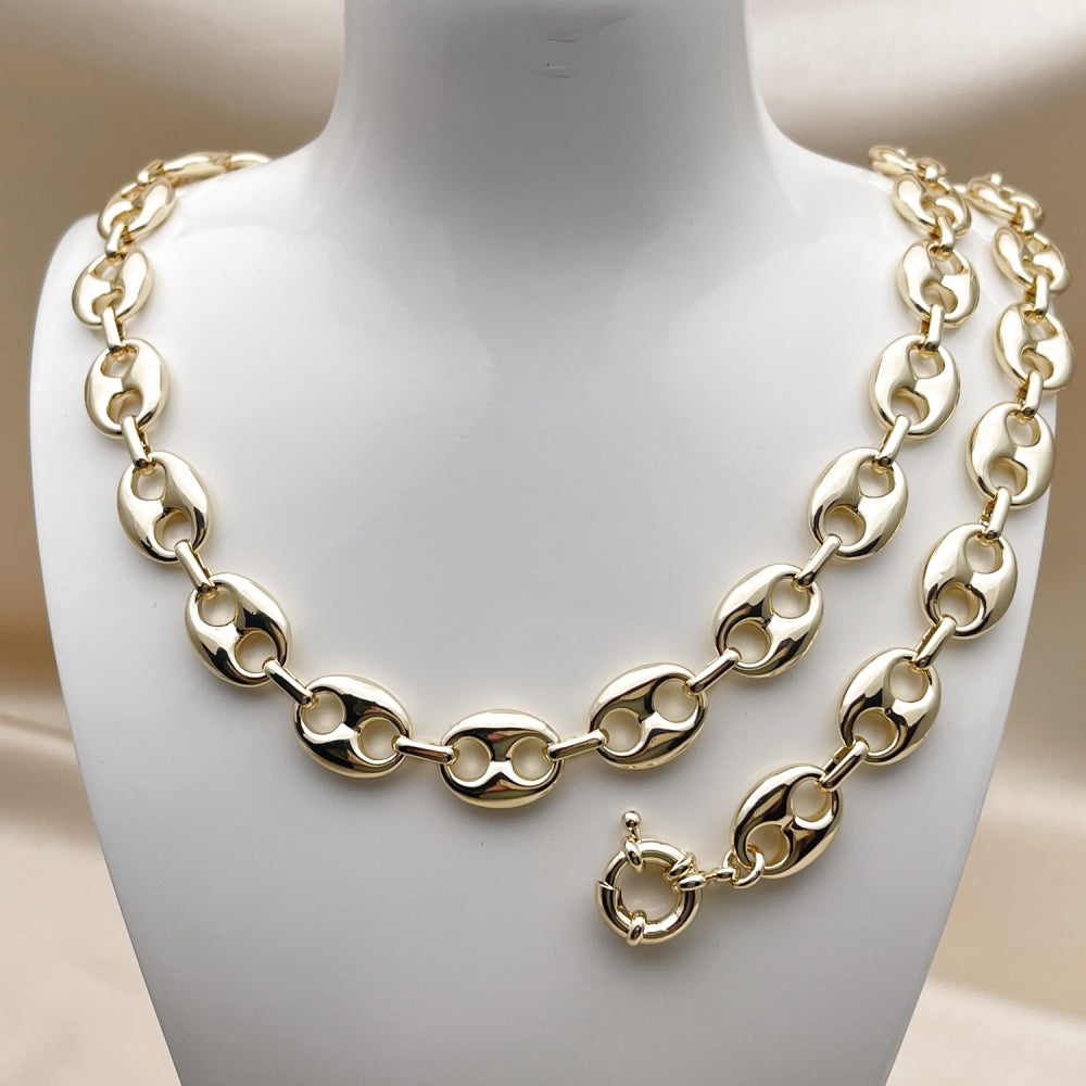 Oro Laminado Necklace and Bracelet, Gold Filled Style Puff Mariner Design, Polished, Golden Finish