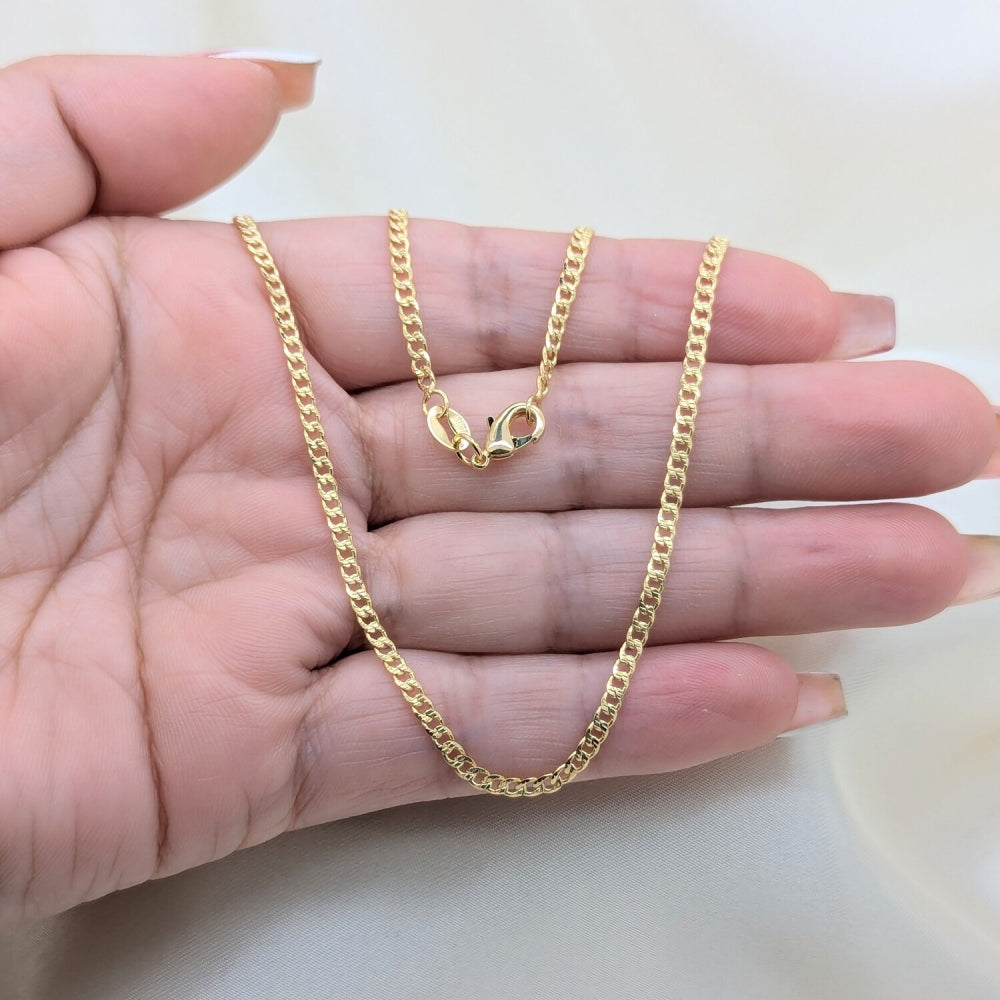 Oro Laminado Basic Necklace, Gold Filled Style Pave Cuban Design, Polished, Golden Finish