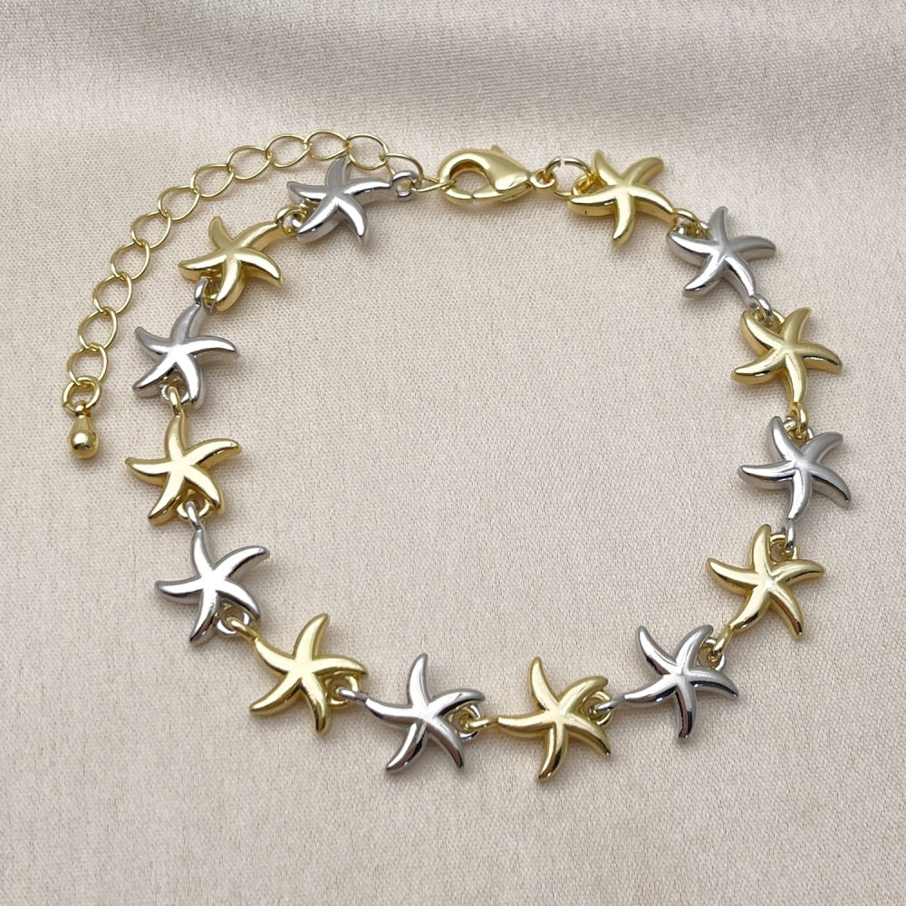 Oro Laminado Tennis Bracelet, Gold Filled Style Star Design, Polished, Two Tone