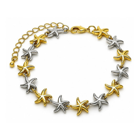 Oro Laminado Tennis Bracelet, Gold Filled Style Star Design, Polished, Two Tone