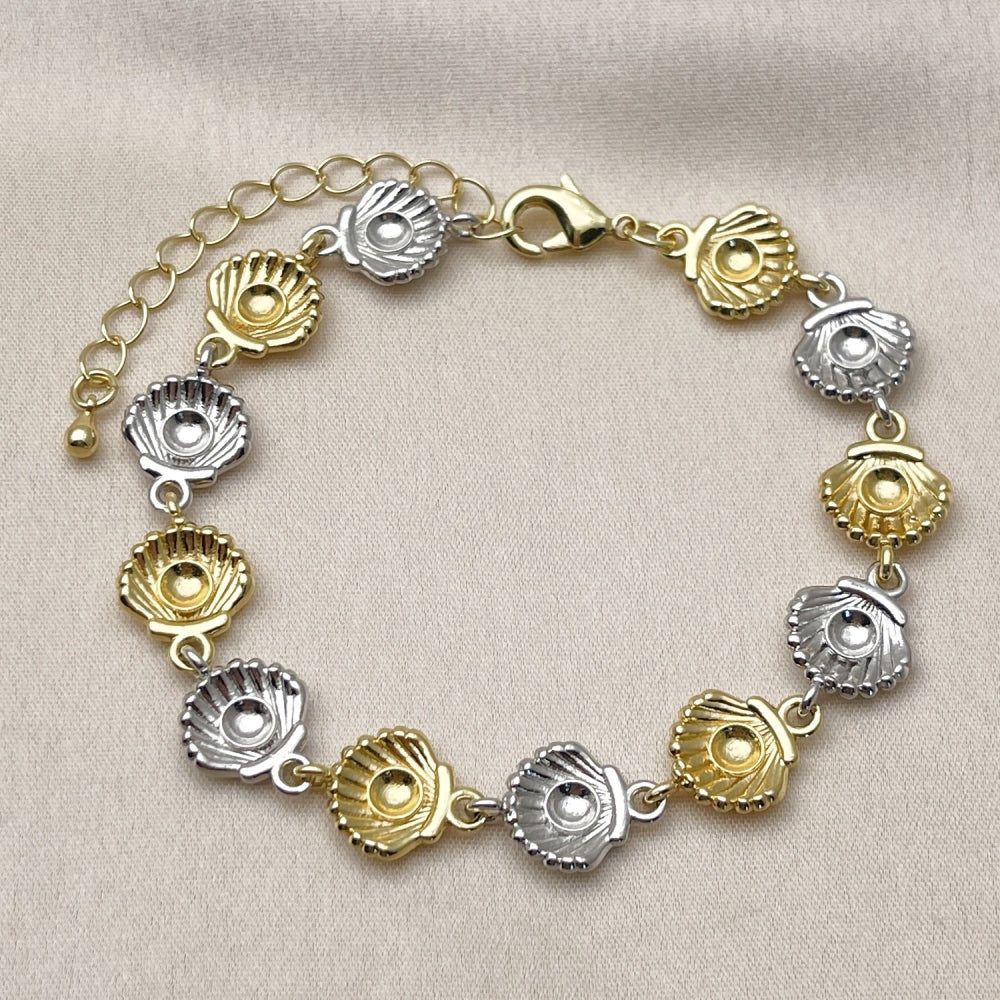 Oro Laminado Tennis Bracelet, Gold Filled Style Shell Design, Polished, Two Tone