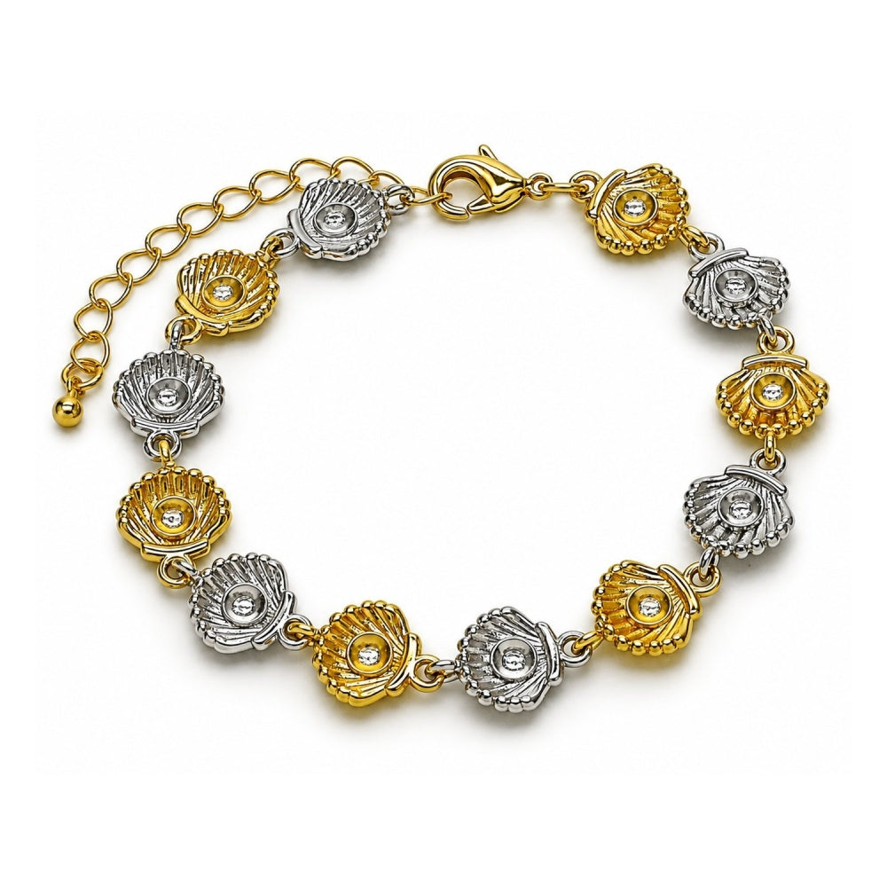 Oro Laminado Tennis Bracelet, Gold Filled Style Shell Design, Polished, Two Tone