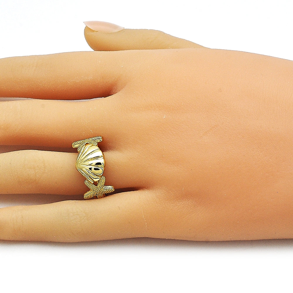 Oro Laminado Elegant Ring, Gold Filled Style Shell and Star Design, Polished, Golden Finish