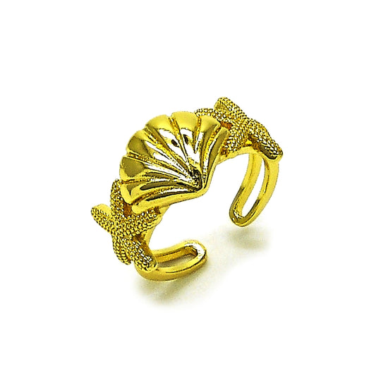 Oro Laminado Elegant Ring, Gold Filled Style Shell and Star Design, Polished, Golden Finish
