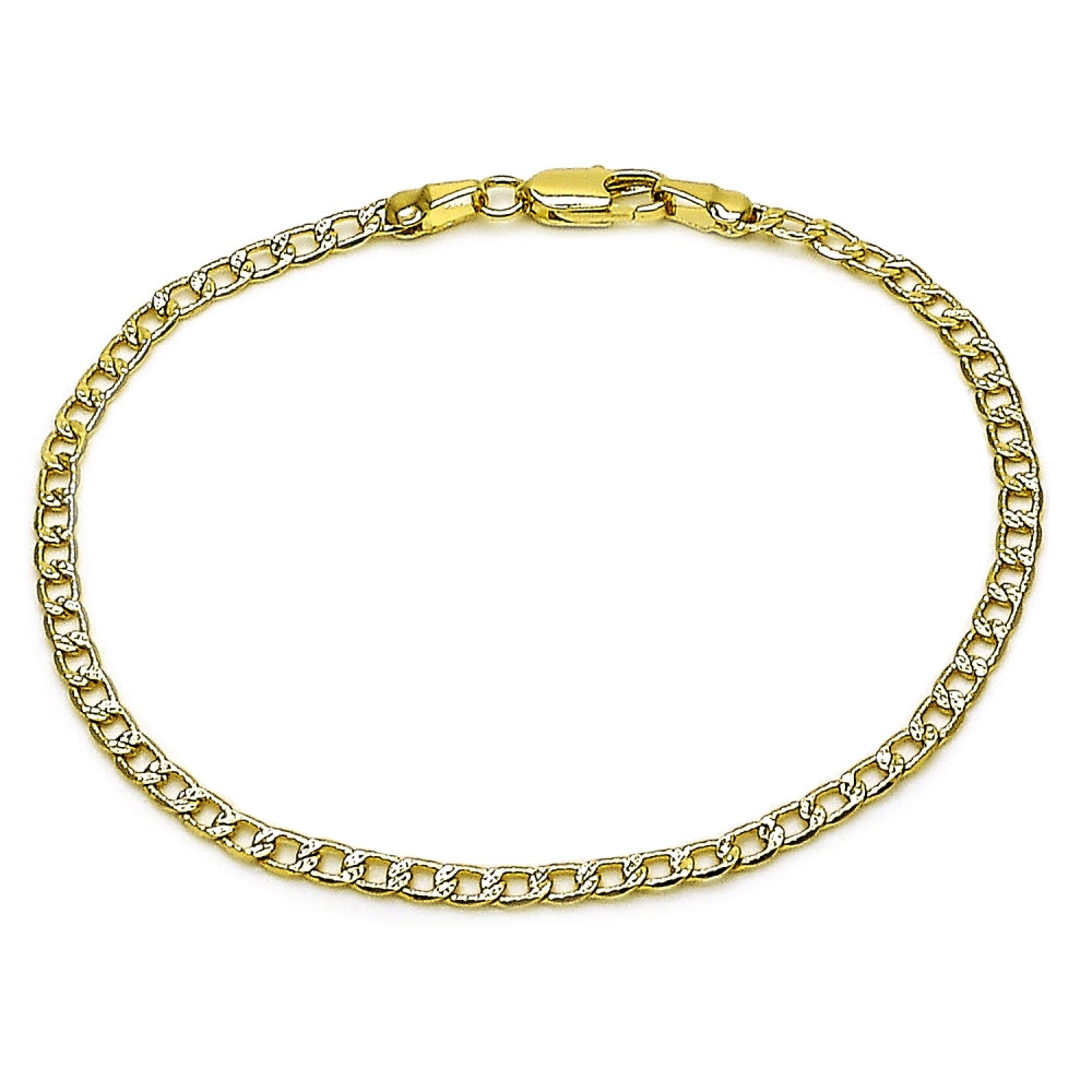 Oro Laminado Basic Bracelet, Gold Filled Style Curb and Pave Cuban Design, Diamond Cutting Finish, Golden Finish