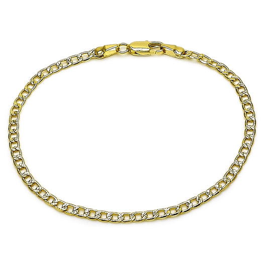 Oro Laminado Basic Bracelet, Gold Filled Style Curb and Pave Cuban Design, Diamond Cutting Finish, Golden Finish