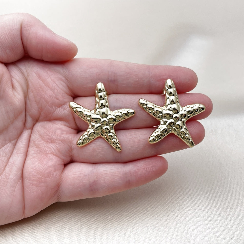 Oro Laminado Stud Earring, Gold Filled Style Star Design, Polished, Golden Finish
