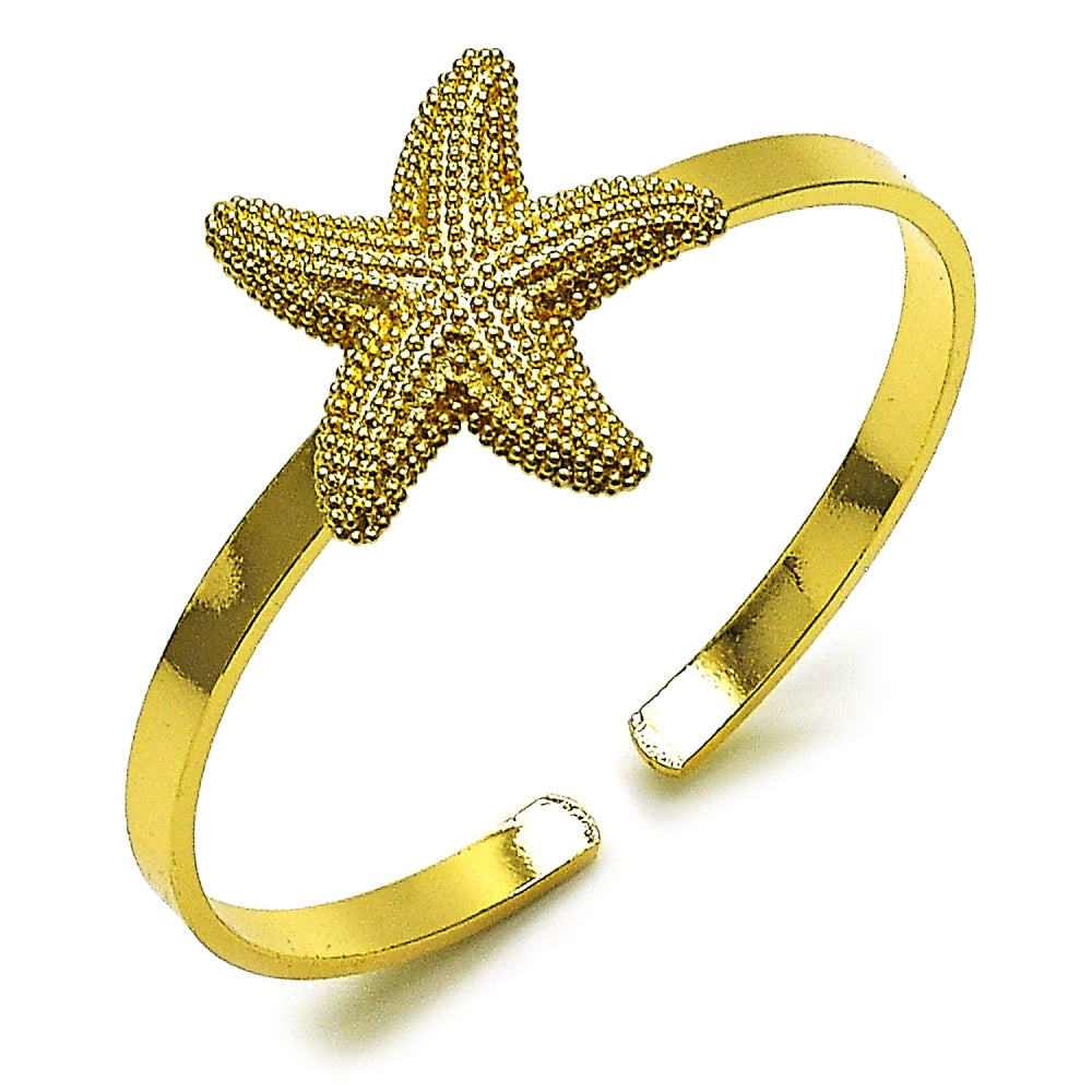 Oro Laminado Individual Bangle, Gold Filled Style Star Design, Matte Finish, Golden Finish