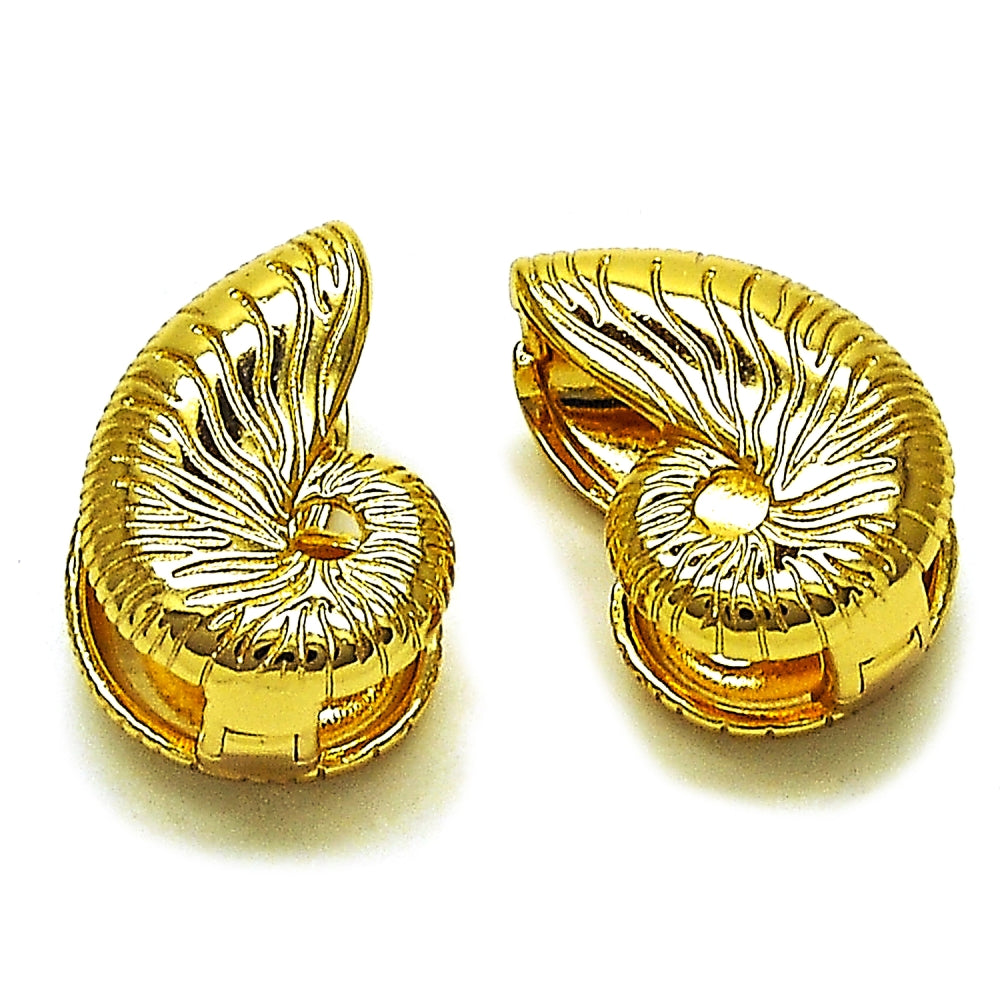 Oro Laminado Huggie Hoop, Gold Filled Style Snail Design, Diamond Cutting Finish, Golden Finish