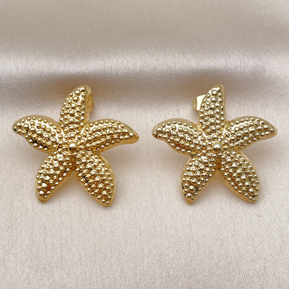 Oro Laminado Stud Earring, Gold Filled Style Star Design, Polished, Golden Finish