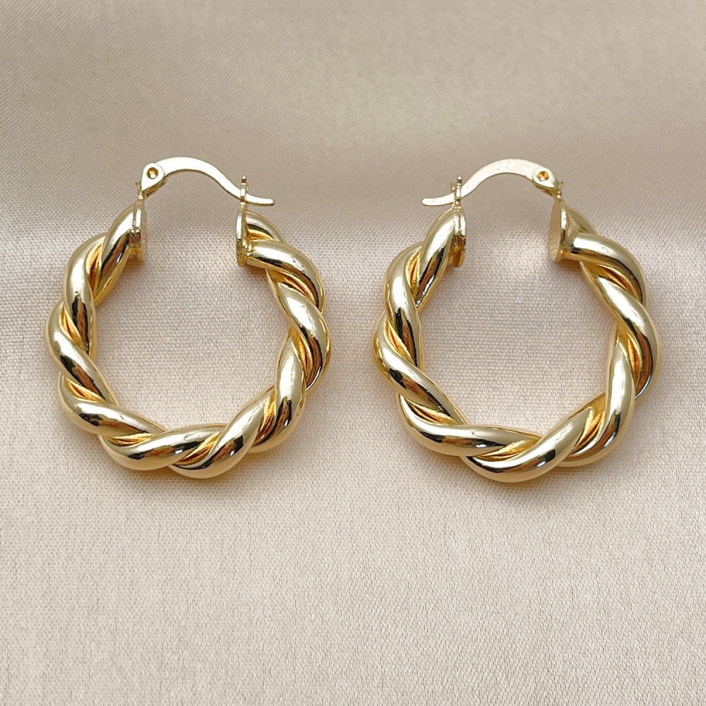 Oro Laminado Medium Hoop, Gold Filled Style Twist and Hollow Design, Polished, Golden Finish