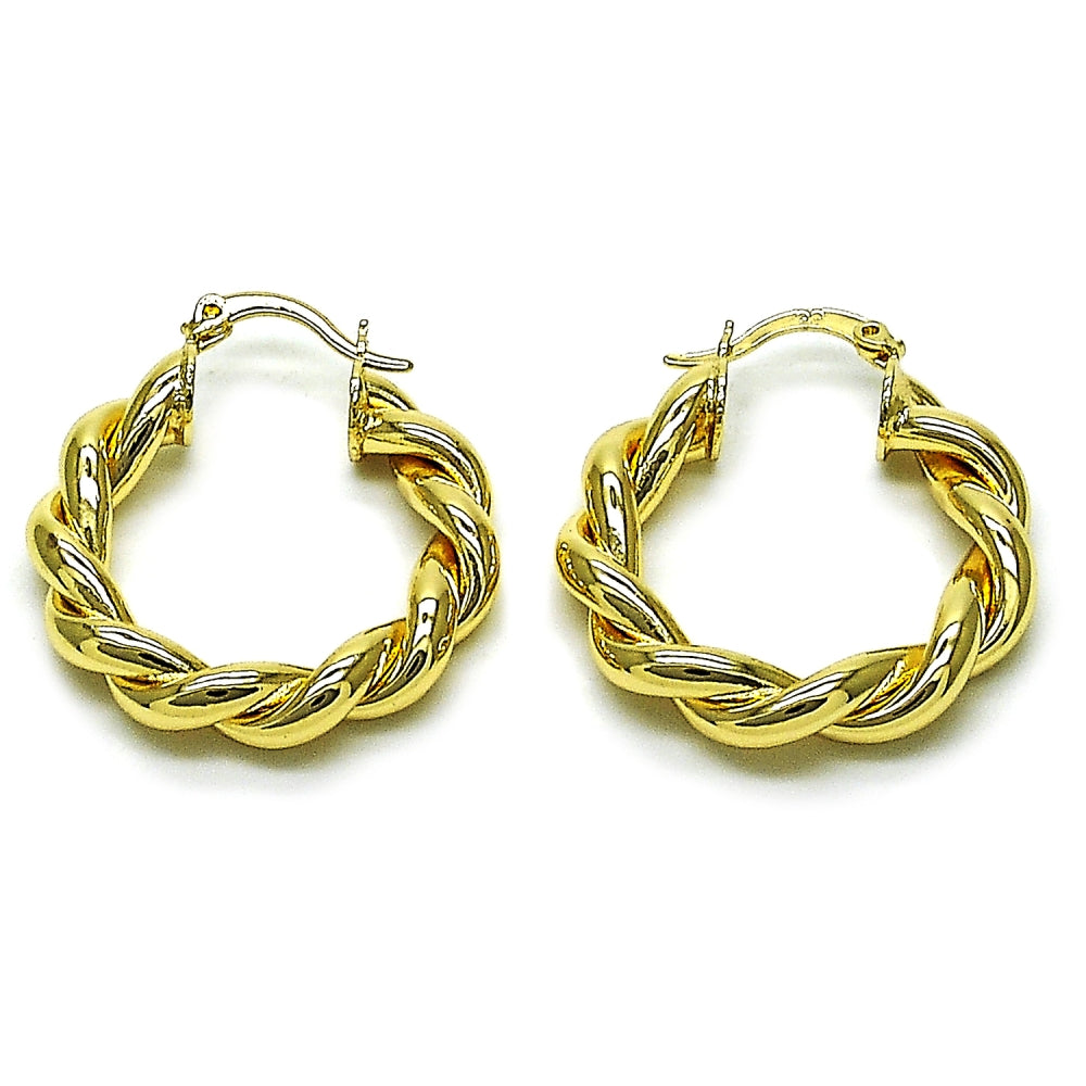 Oro Laminado Medium Hoop, Gold Filled Style Twist and Hollow Design, Polished, Golden Finish