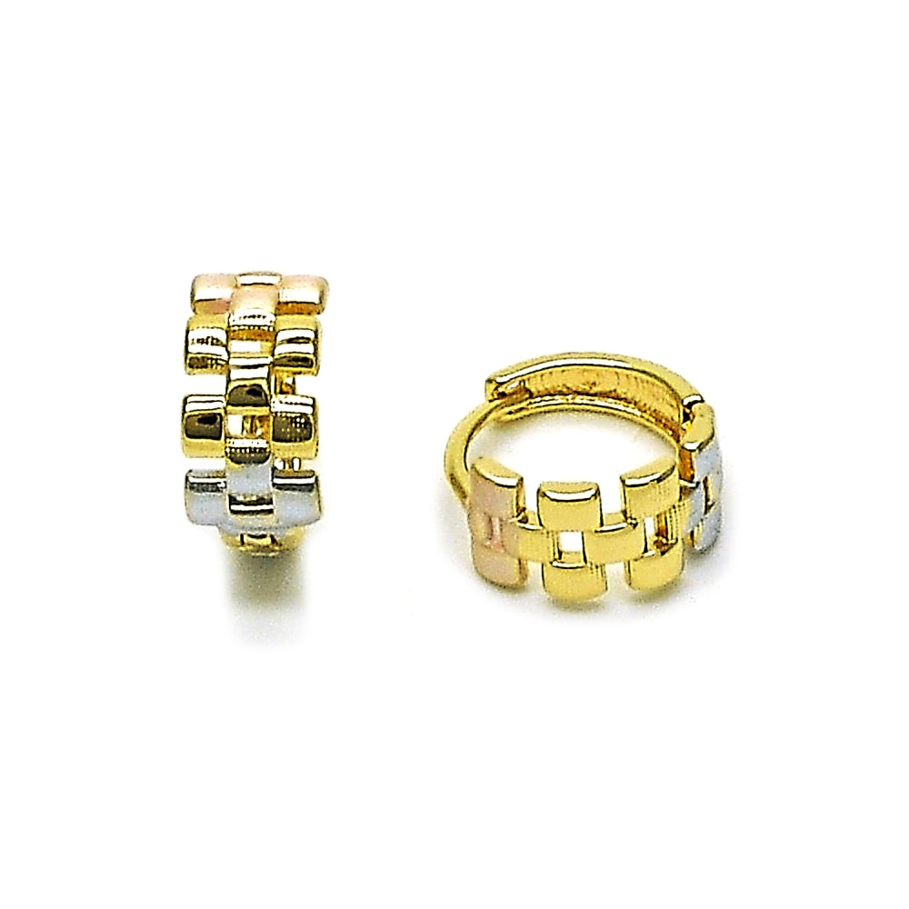 Oro Laminado Huggie Hoop, Gold Filled Style Polished, Tricolor