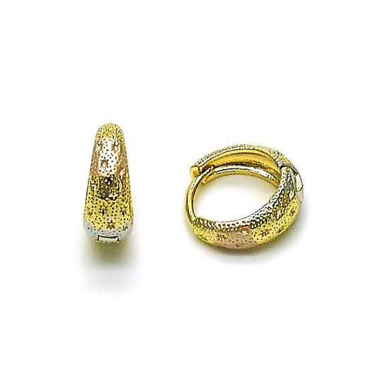 Oro Laminado Huggie Hoop, Gold Filled Style Diamond Cutting Finish, Tricolor
