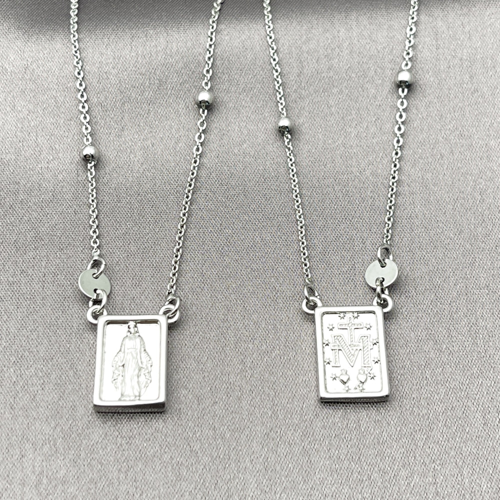 Oro Laminado Pendant Necklace, Gold Filled Style Medalla Milagrosa and Cross Design, Polished, Golden Finish