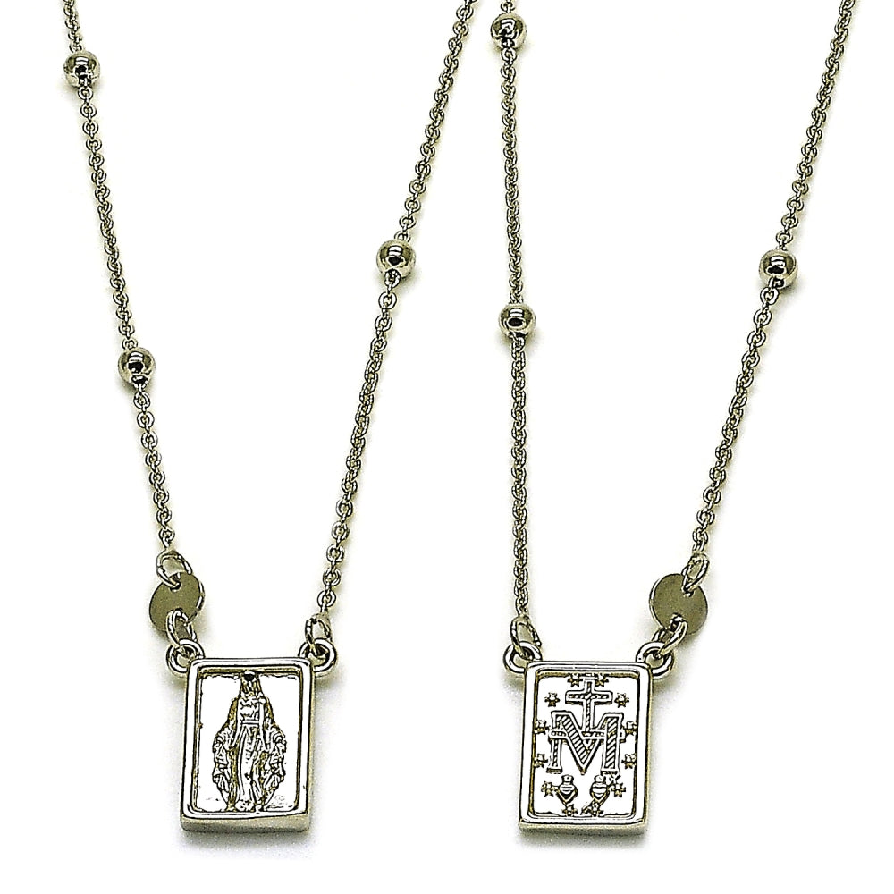 Oro Laminado Pendant Necklace, Gold Filled Style Medalla Milagrosa and Cross Design, Polished, Golden Finish