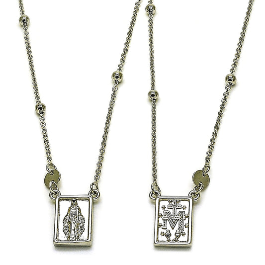 Oro Laminado Pendant Necklace, Gold Filled Style Medalla Milagrosa and Cross Design, Polished, Golden Finish