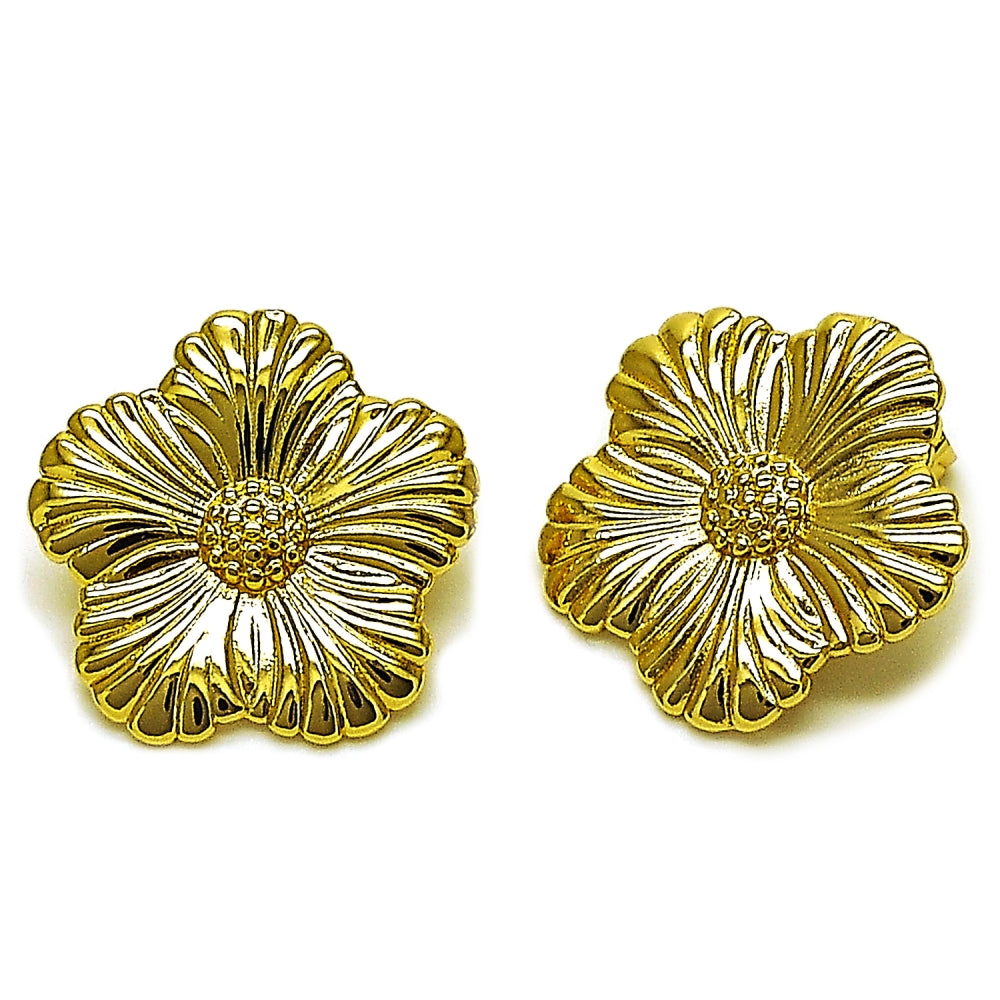 Oro Laminado Stud Earring, Gold Filled Style Flower Design, Polished, Golden Finish
